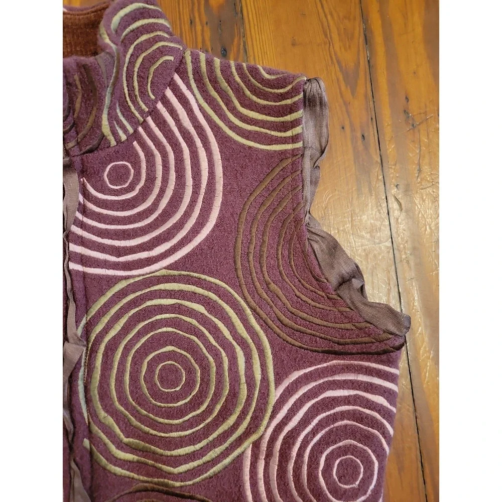 CoVelo Sleeveless Vest Womens L Circle Patterns Wearable Art Vintage Burgundy - Picture 2 of 7
